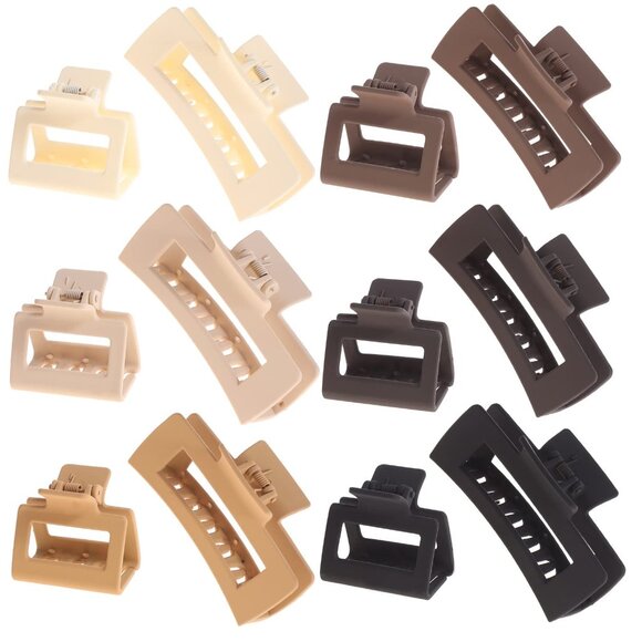 Accessories - 12 Pack Square Claw Hair Clips, Large & Small, Non-Slip Matte Finish